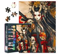 1000 Pieces for Adults Jigsaw Puzzles Skull and Girl Anime Style Female Warrior Puzzle Japanese Samurai and Monsters Challenge Impossible Puzzles for Adults Gift - 50x70 cm
