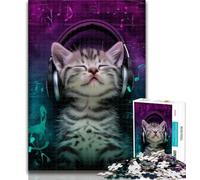 1000 Pieces for Adults Kitten with Headphones 1000 Pieces Jigsaw Puzzles For Teens And Adults,is Ideal As Gifts for The Whole Family for And Age 14 50x75cm