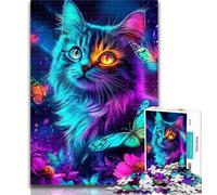 1000 Pieces for Adults Neon Cat Jigsaw Puzzles for Adults,with Fully Interlocking Randomly Shaped Pieces for And 14 Years Old 26x38cm