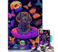 1000 Pieces for Adults Neon Dachshund 1000 Piece Jigsaw Puzzles for Teenagers Gifts,Decompressing Intellectual Educational Toy Secret Santa Gifts 26x38cm