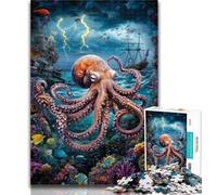 1000 Pieces for Adults Octopus in The Ocean 1000 Piece Jigsaw Puzzles for Teenagers,with Matching Poster And Trivia Sheet for Age 14 Years Up 26x38cm