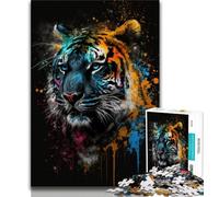 1000 Pieces for Adults Paintsplash Tiger 1000 Piece Jigsaw Puzzles for Teenagers,Fully Interlocking & Randomly Shaped Pieces (38x26cm)