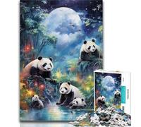 1000 Pieces for Adults Panda Bamboo Moon Jigsaws 1000 Pieces for Teenagers,Toys Educational Games Stress Relieving Artists Collection, Fine Art 50x75cm
