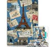 1000 Pieces for Adults Paris Stamp Collage 1000 Piece Jigsaw Puzzles for Teenagers Gifts,Decompressing Intellectual Educational Toy Secret Santa Gifts (26x38cm)