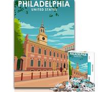 1000 Pieces for Adults Philadelphia Travel Poster Puzzles for Adults And Teenagers,Stress Reliever Difficult Challenge Unique Home Decor And Gifts 75x50cm