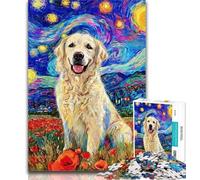 1000 Pieces for Adults Poppy Golden Retriever Jigsaws 1000 Pieces for Adults,Toys Educational Games Stress Relieving Wall Decoration 26x38cm