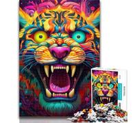 1000 Pieces for Adults Psychedelic Animal Tiger Jigsaw Puzzles for Adults 1000 Pieces,Diy Modern Wall Art Unique Gift Home Decor 26x38cm