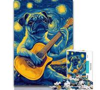 1000 Pieces for Adults Pug Playing Guitar 1000 Piece Jigsaw Puzzles for Adults Gifts,Artists Collection, Fine Art for Age 14 Years Up 26x38cm