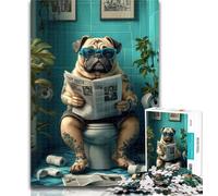 1000 Pieces for Adults Pug Sitting on The Toilet 1000 Piece Jigsaw Puzzles for Adults Gifts,Toys Educational Games Stress Relieving Wall Decoration 75x50cm