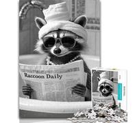 1000 Pieces for Adults Raccoon Reading A Newspaper Jigsaw Puzzles for Adults 1000 Pieces,Diy Modern Wall Art Unique Gift Home Decor 50x75cm