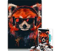 1000 Pieces for Adults Red Panda with Headphones Jigsaws 1000 Pieces for Adults,Educational Game for Birthday, Chrismas for And 14 Years Old (50x75cm)