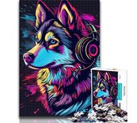 1000 Pieces for Adults Siberian Husky with Headphones 1000 Piece Jigsaw Puzzle for Adults Teens,Vibrant And Unique Design Relaxing & Challenging Puzzle Experience 50x75cm