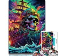 1000 Pieces for Adults Skull Pirate Ship Jigsaw Puzzles for Adults 1000 Piece,Toys Educational Games Stress Relieving Enhance Love between Couples 26x38cm
