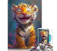 1000 Pieces for Adults Smiling Baby Tiger 1000 Piece Jigsaw Puzzle for Adults Teens,with Matching Poster And Trivia Sheet for Age 14 Years Up 50x75cm