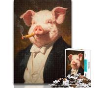 1000 Pieces for Adults Smoking Pig Jigsaw Puzzles for Adults 1000 Piece,is Ideal As Gifts for The Whole Family for And Age 14 26x38cm