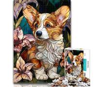 1000 Pieces for Adults Stained Glass Corgi Jigsaws Puzzles 1000 Pieces for Teenagers Gifts,Vibrant And Unique Design Relaxing & Challenging Puzzle Experience 50x75cm