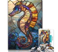 1000 Pieces for Adults Stained Glass Seahorse 1000 Pieces Jigsaw Puzzles for Adults And Teens,Educational Game Challenge Toy for Women And Men 50x75cm