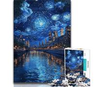 1000 Pieces for Adults Starry Night over The Seine River 1000 Piece Jigsaw Puzzle for Adults Teens,Vibrant And Unique Design Relaxing & Challenging Puzzle Experience (26x38cm)