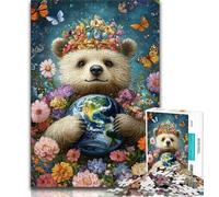 1000 Pieces for Adults Teddy Bear Holding The Earth Jigsaw Puzzles for Teenagers 1000 Piece,Perfect for Game Nights, Colorful Toy for Home Gift 75x50cm