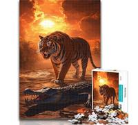 1000 Pieces for Adults Tigers And Crocodiles Jigsaw Puzzles for Adults 1000 Pieces,Educational Games Home Decoration Artists Collection, Fine Art 26x38cm