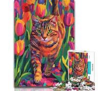 1000 Pieces for Adults Tulips And Cats Jigsaws 1000 Pieces for Adults,is Ideal As A Gift for The Whole Family Suitable for And 14 50x75cm