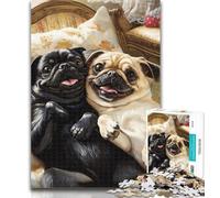 1000 Pieces for Adults Two Pugs Jigsaw Puzzles for Adults 1000 Piece,Toys Educational Games Stress Relieving Enhance Love between Couples 75x50cm