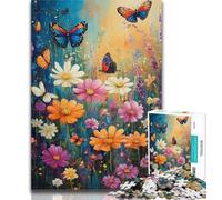 1000 Pieces for Adults Wildflowers Butterflies Oil Painting Jigsaws Puzzles 1000 Pieces for Teenagers Gifts,Unique Birthday And Gifts for Age 14+ 50x75cm