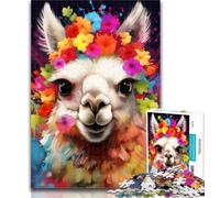 1000 Pieces for Teenagers Alpaca Wearing Flowers Jigsaw Puzzles for Teenagers 1000 Piece,Educational Games Home Decoration Artists Collection, Fine Art 26x38cm