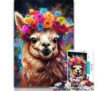 1000 Pieces for Teenagers Alpaca Wearing Flowers Jigsaws 1000 Pieces for Teenagers,Decompressing Intellectual Educational Toy Great Gifts And Toys 26x38cm