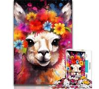1000 Pieces for Teenagers Alpaca Wearing Flowers Puzzles 1000 Pieces for Adults,for Is Ideal As A Gift for The Whole Family for And 14 Years Old 75x50cm