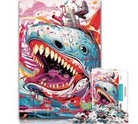 1000 Pieces for Teenagers Animal Art Shark Jigsaw Puzzles for Teenagers,Toys Educational Games Stress Relieving Unique Home Decor And Gifts 26x38cm