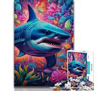 1000 Pieces for Teenagers Animal Art Shark Jigsaws 1000 Pieces for Adults,Toys Educational Games Stress Relieving Artists Collection, Fine Art 75x50cm
