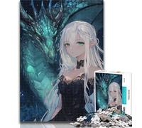 1000 Pieces for Teenagers Anime Flying Dragon And Girl Jigsaw Puzzles for Teenagers 1000 Pieces,Challenging Difficult with Fully Interlocking Randomly Shaped Pieces 50x75cm
