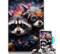 1000 Pieces for Teenagers Art Fantasy Raccoon 1000 Pieces Jigsaw Puzzle For Adults Teens,Charcoal Art Staycation Kill Time for Home Decoration 26x38cm