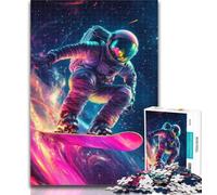 1000 Pieces for Teenagers Astronaut Surfing Adult Jigsaw Puzzles 1000,for Educational Game Challenge Toy Artists Collection, Fine Art 26x38cm