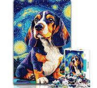 1000 Pieces for Teenagers Beagle Under The Night Sky Adult Jigsaws 1000 Piece,Stress Reliever Difficult Challenge Unique Home Decor And Gifts 26x38cm