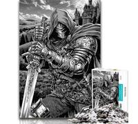 1000 Pieces for Teenagers Black And White Knight Adult Jigsaws 1000 Pieces Difficult,Toys Educational Games Stress Relieving Unique Home Decor And Gifts 50x75cm