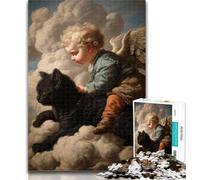 1000 Pieces for Teenagers Black Cat And Angel Baby 1000 Piece Jigsaw Puzzles for Adults Gifts,Challenging Game Toys for Is Ideal As A Gift for The Whole Family 50x75cm
