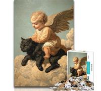 1000 Pieces for Teenagers Black Cat And Angel Baby Jigsaw Puzzles for Teenagers 1000,Toys Educational Games Stress Relieving Great Gifts And Toys 50x75cm