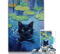 1000 Pieces for Teenagers Black Cat in The Lake Jigsaw Puzzles for Teenagers,Fun Activity for Home, Rainy Days Toys, Birthday Gifts 75x50cm