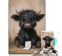 1000 Pieces for Teenagers Black Cow Playing with Toilet Paper 1000 Pieces Jigsaw Puzzle for Adults& Teens,DIY Birthday Gifts for Teens And Adults 50x75cm