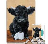 1000 Pieces for Teenagers Black Cow Playing with Toilet Paper 1000 Pieces Jigsaw Puzzle For Adults Teens,Challenging Game for The Whole for Women, Gifts for Men 50x75cm