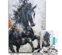 1000 Pieces for Teenagers Black Golden Horse Jigsaw Puzzles 1000 Pieces for Adults Teens,Family Game Stress Reliever Difficult Challenge Great Gifts And Toys 50x75cm