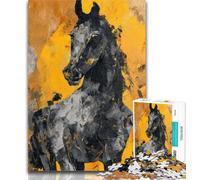 1000 Pieces for Teenagers Black Golden Horse Jigsaw Puzzles for Teenagers,Toys Educational Games Stress Relieving Unique Home Decor And Gifts 26x38cm