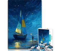 1000 Pieces for Teenagers Boat Sailing Under The Starry Sky 1000 Piece Jigsaw Puzzles for Adults,Diy Modern Wall Art Unique Gift Home Decor (26x38cm)