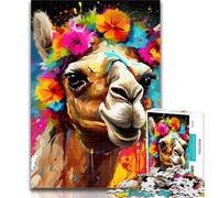 1000 Pieces for Teenagers Camel Wearing Flowers Adult Jigsaws 1000 Pieces Difficult,Toys Educational Games Stress Relieving Artists Collection, Fine Art 26x38cm