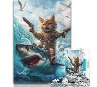 1000 Pieces for Teenagers Cat And Shark Jigsaw Puzzles for Teenagers 1000,Family Entertainment Toys Is Ideal As A Gift for The Whole Family 26x38cm