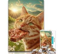 1000 Pieces for Teenagers Cat Eating Meat 1000 Piece Jigsaw Puzzles for Teenagers Gifts,Challenging Game And Family Play Secret Santa Gifts 50x75cm