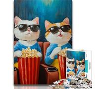 1000 Pieces for Teenagers Cat Eating Popcorn Jigsaw Puzzles for Adults 1000 Pieces,Family Game Stress Reliever Difficult Challenge Great Gifts And Toys (26x38cm)