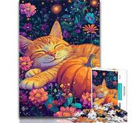 1000 Pieces for Teenagers Cat Sleeping on Pumpkin 1000 Pieces Jigsaw Puzzle For Adults Teens,Challenging Game for The Whole for Women, Gifts for Men 26x38cm